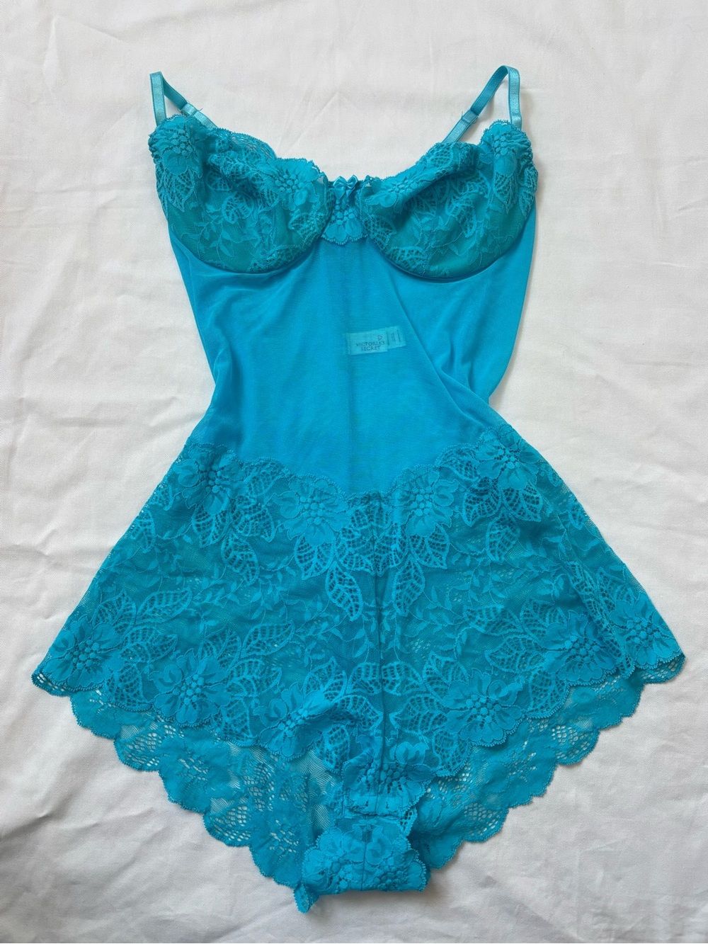 Vintage Victoria's Secret Turquoise Lace Chemise Bodysuit 36C